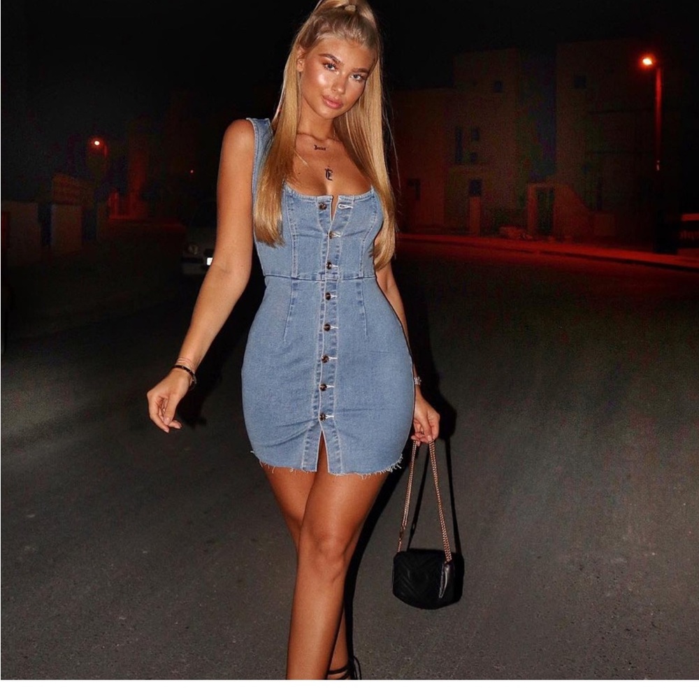 Denim Button-Down Dress Oh Polly Cutting Edge Mini Dress